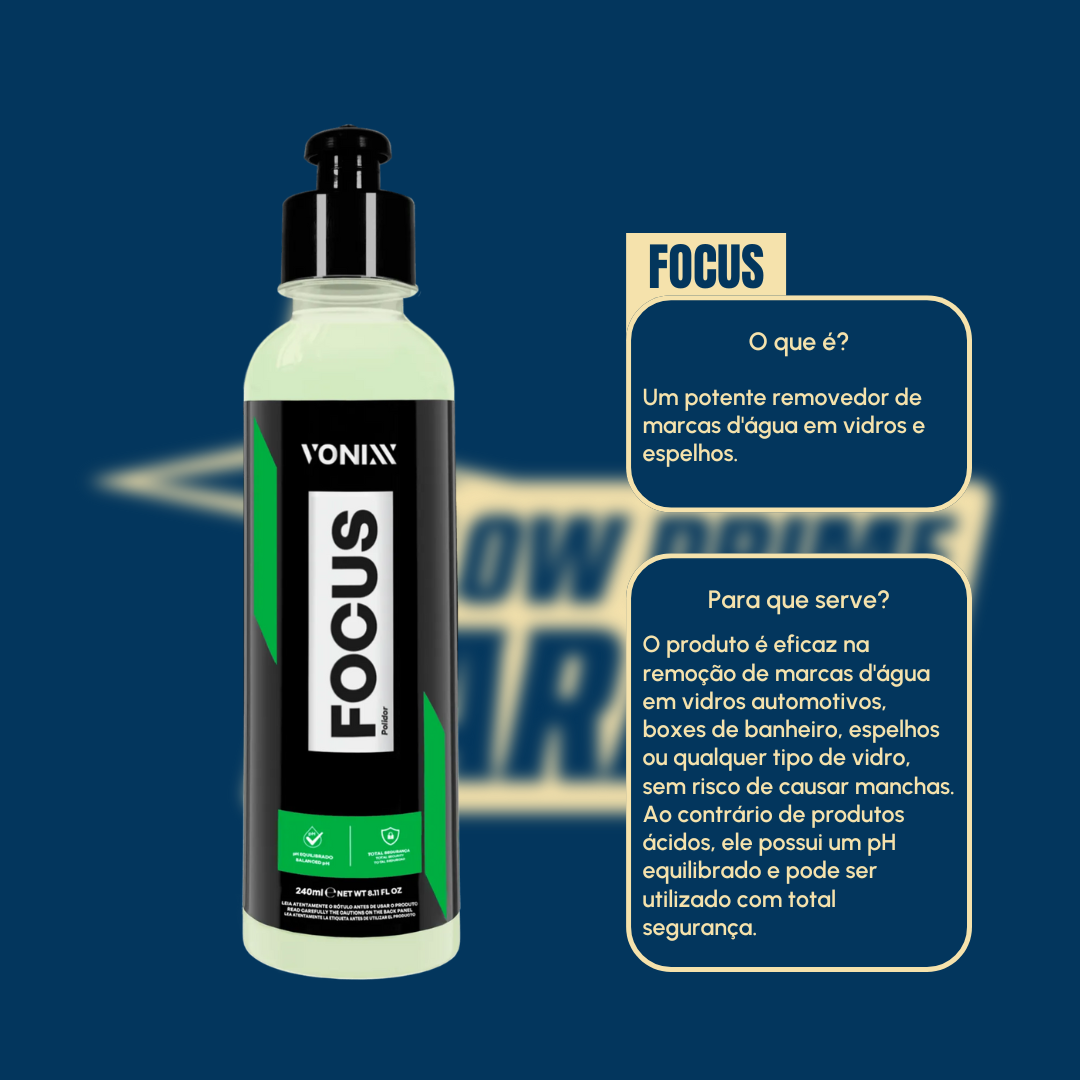Vonixx Focus 240ml + Tacos carpete e Lona, removedor de chuva ácida
